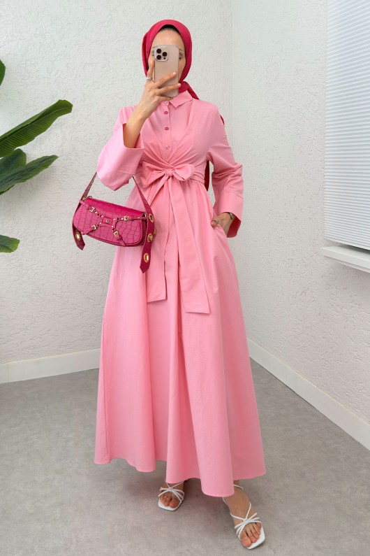 Önden Bağlamalı Tesettür Elbise 2534 - PEMBE