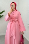 Önden Bağlamalı Tesettür Elbise 2534 - PEMBE