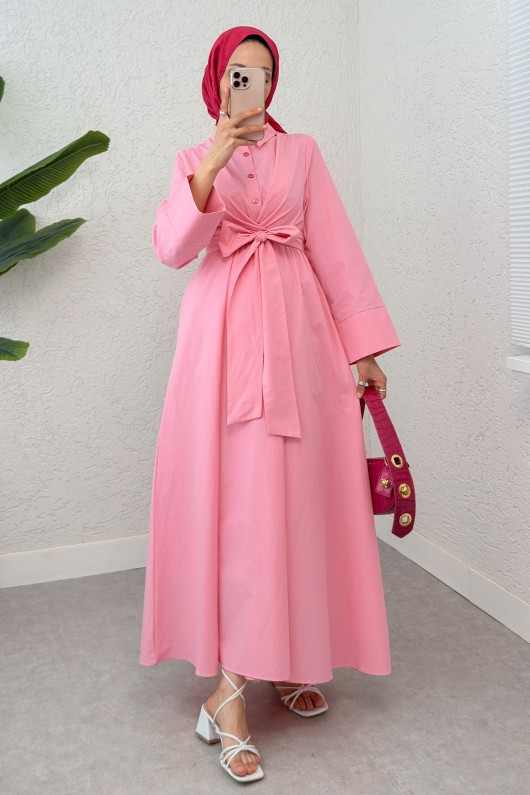 Önden Bağlamalı Tesettür Elbise 2534 - PEMBE