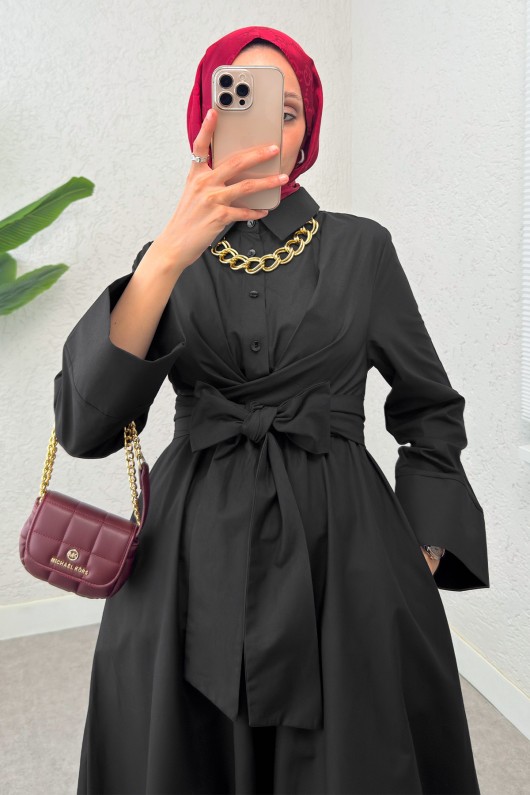 Önden Bağlamalı Tesettür Elbise 2534 - SİYAH