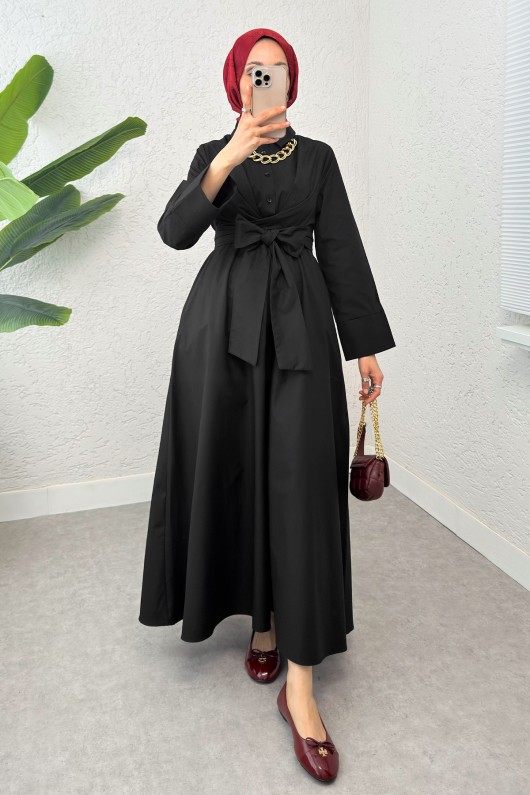 Önden Bağlamalı Tesettür Elbise 2534 - SİYAH