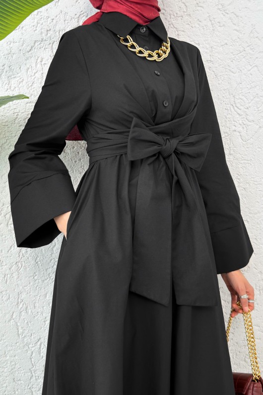 Önden Bağlamalı Tesettür Elbise 2534 - SİYAH