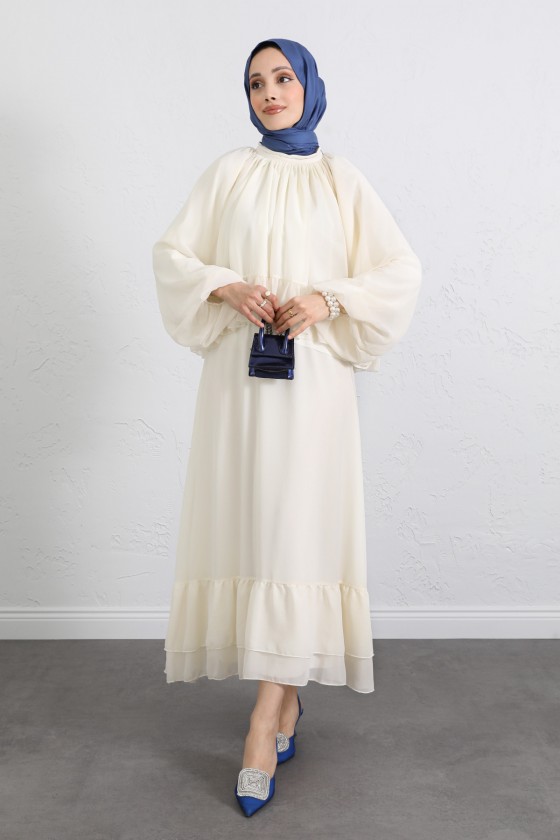 Volanlı Şifon Takım 2538 - EKRU