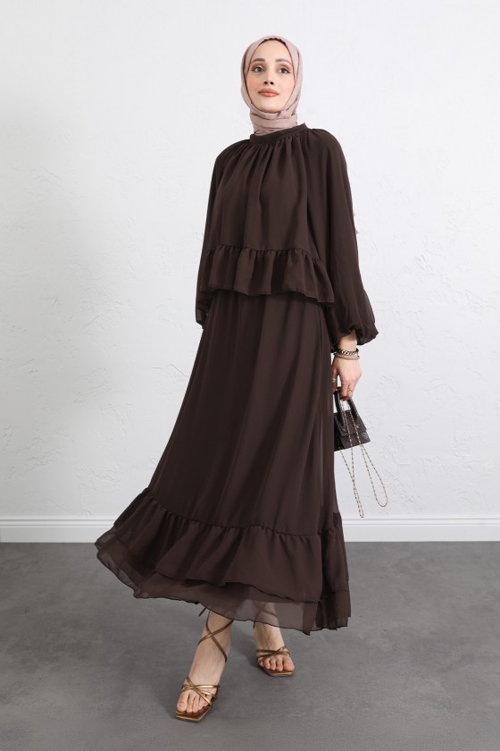 Volanlı Şifon Takım 2538 - KAHVERENGİ Volanlı Şifon Takım 2538 - KAHVERENGİ