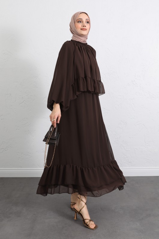 Volanlı Şifon Takım 2538 - KAHVERENGİ Volanlı Şifon Takım 2538 - KAHVERENGİ