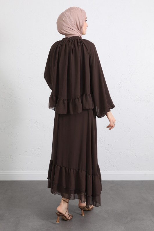 Volanlı Şifon Takım 2538 - KAHVERENGİ Volanlı Şifon Takım 2538 - KAHVERENGİ