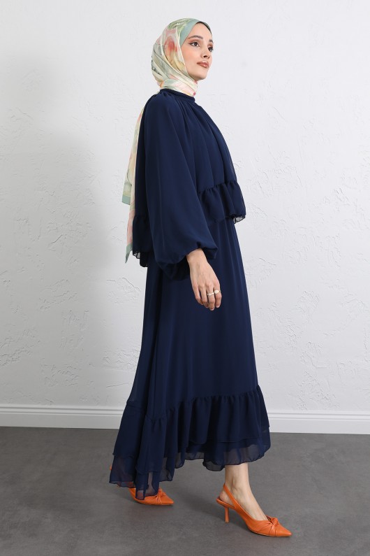 Volanlı Şifon Takım 2538 - LACİVERT Volanlı Şifon Takım 2538 - LACİVERT