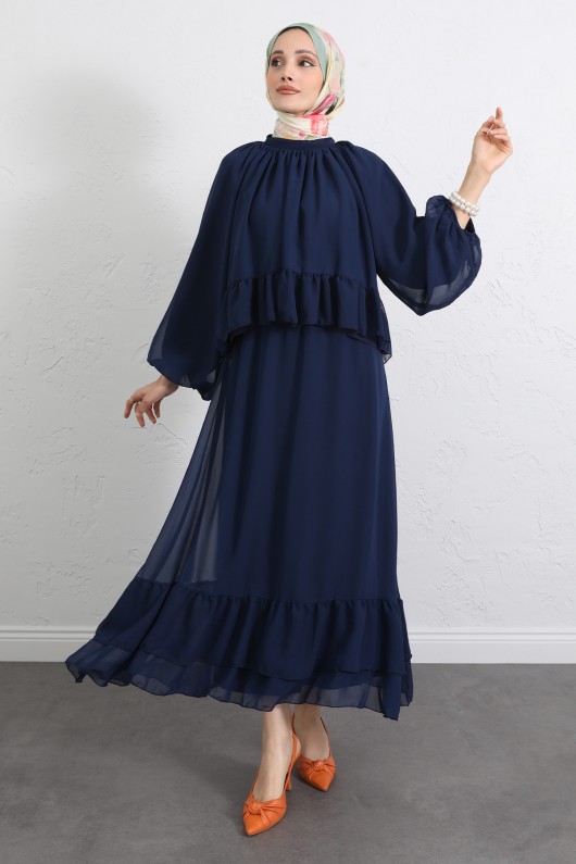 Volanlı Şifon Takım 2538 - LACİVERT Volanlı Şifon Takım 2538 - LACİVERT