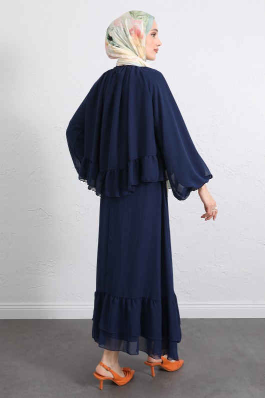 Volanlı Şifon Takım 2538 - LACİVERT Volanlı Şifon Takım 2538 - LACİVERT