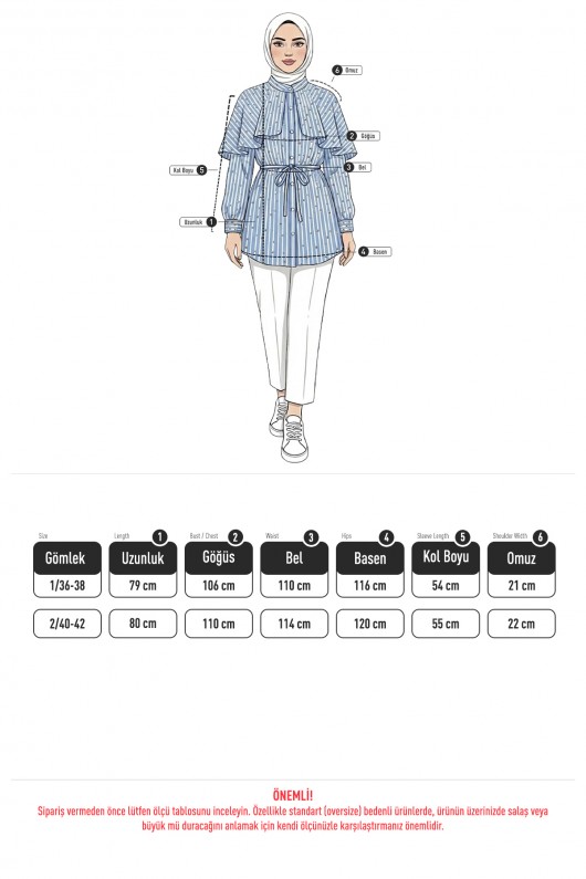 Taş Detaylı Pelerinli Gömlek 2544 - MAVİ