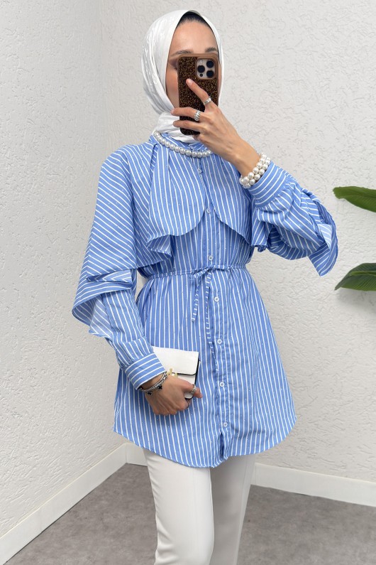 Taş Detaylı Pelerinli Gömlek 2544 - MAVİ