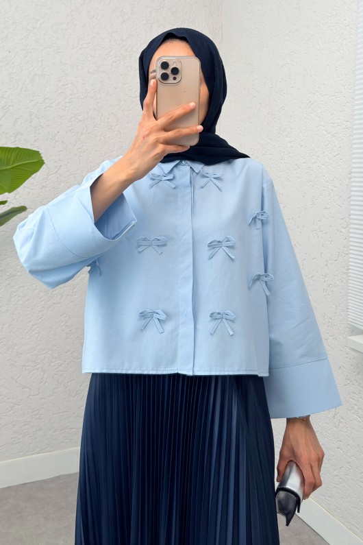 Fiyonk Detaylı Midi Gömlek 2549 - BEBE MAVİSİ