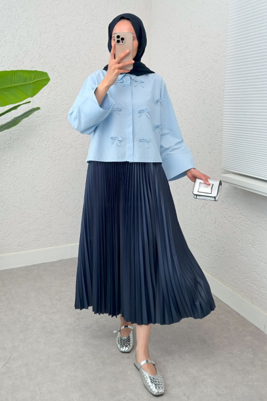 Fiyonk Detaylı Midi Gömlek 2549 - BEBE MAVİSİ