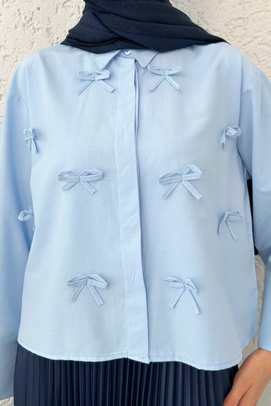 Fiyonk Detaylı Midi Gömlek 2549 - BEBE MAVİSİ