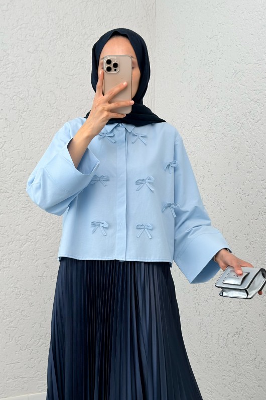 Fiyonk Detaylı Midi Gömlek 2549 - BEBE MAVİSİ