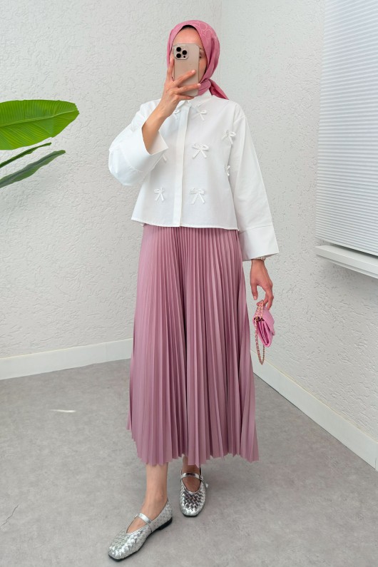 Fiyonk Detaylı Midi Gömlek 2549 - BEYAZ