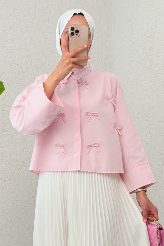 Fiyonk Detaylı Midi Gömlek 2549 - PUDRA