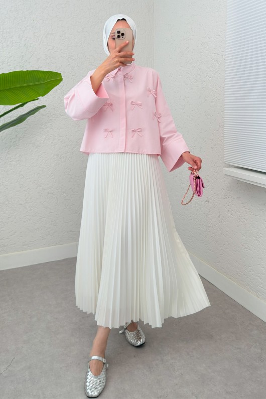 Fiyonk Detaylı Midi Gömlek 2549 - PUDRA