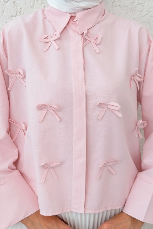 Fiyonk Detaylı Midi Gömlek 2549 - PUDRA