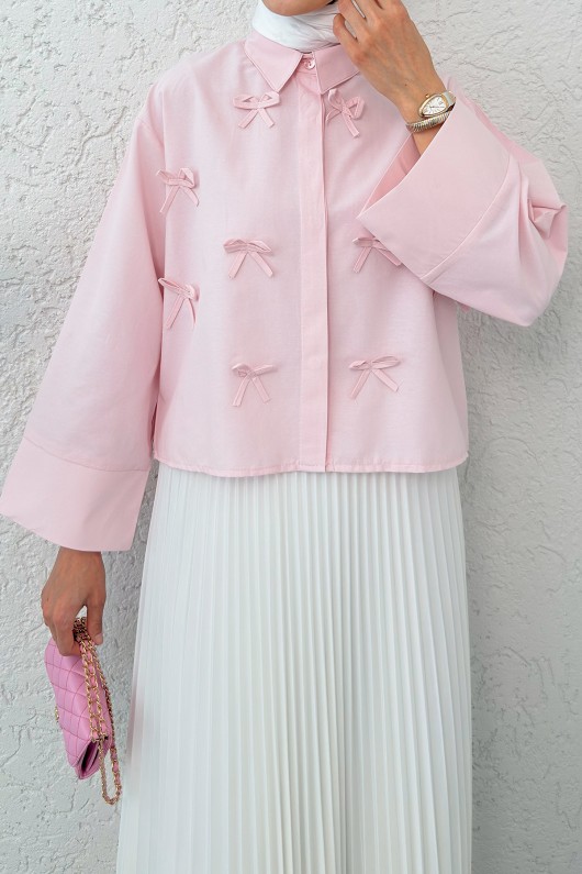 Fiyonk Detaylı Midi Gömlek 2549 - PUDRA