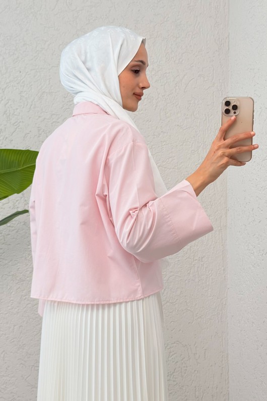 Fiyonk Detaylı Midi Gömlek 2549 - PUDRA