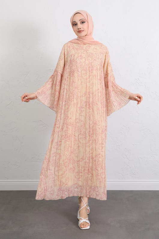 Şifon Piliseli Elbise 255022 - SARI