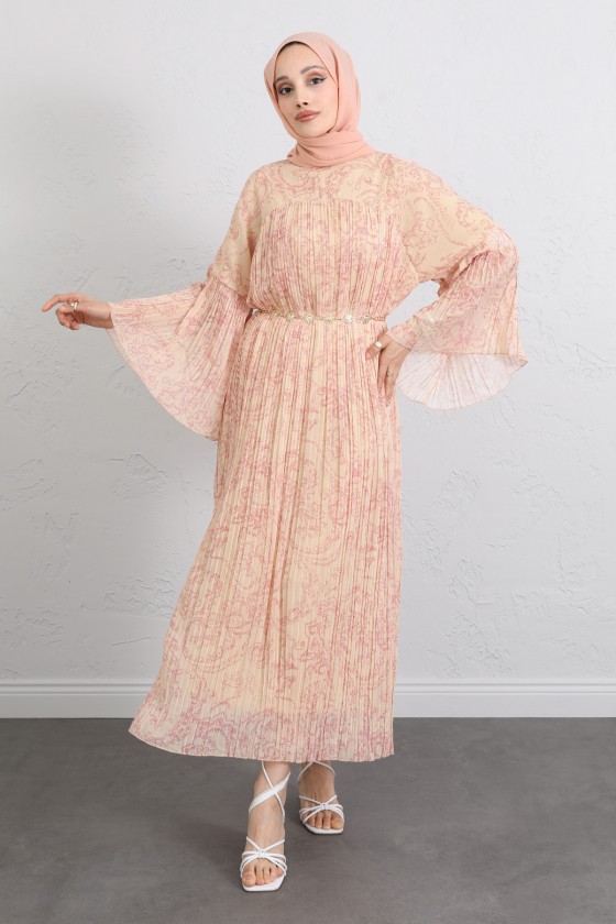 Şifon Piliseli Elbise 255022 - SARI