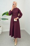 Nervürlü Elbise Takım 2558 - BORDO