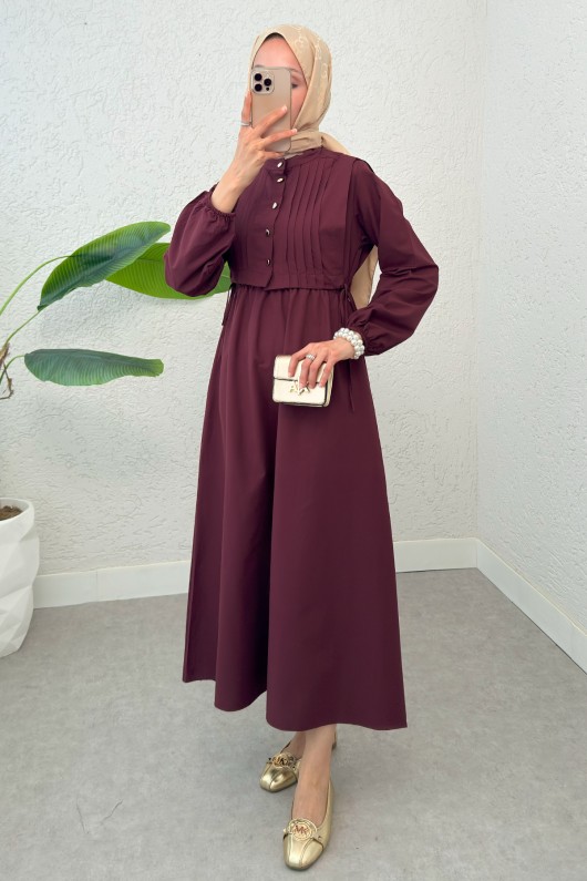 Nervürlü Elbise Takım 2558 - BORDO