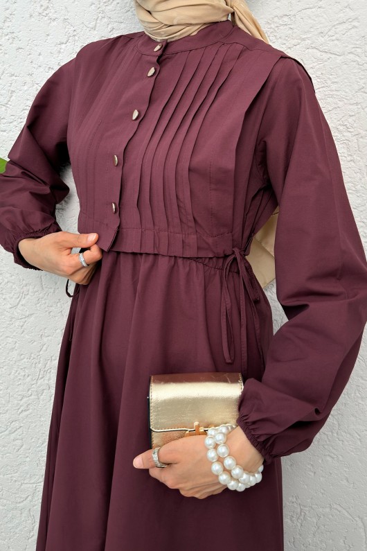 Nervürlü Elbise Takım 2558 - BORDO