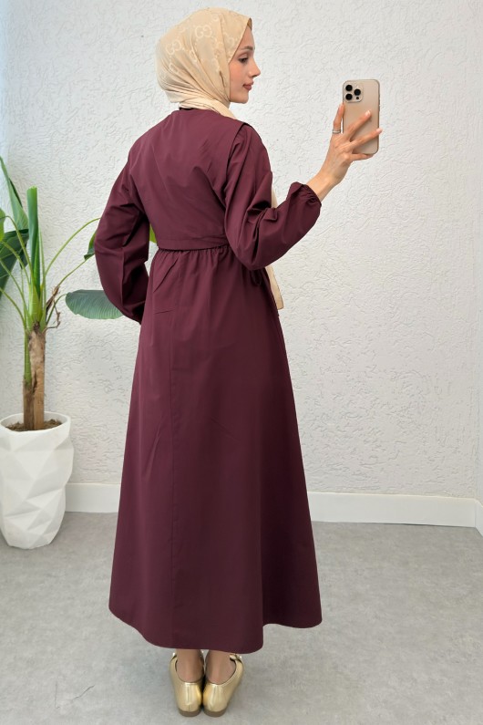 Nervürlü Elbise Takım 2558 - BORDO