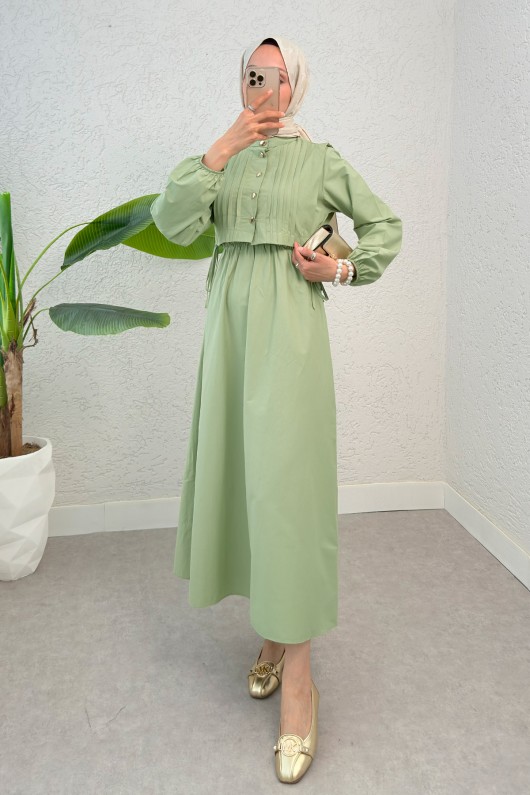 Nervürlü Elbise Takım 2558 - MİNT YEŞİLİ