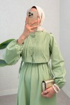 Nervürlü Elbise Takım 2558 - MİNT YEŞİLİ