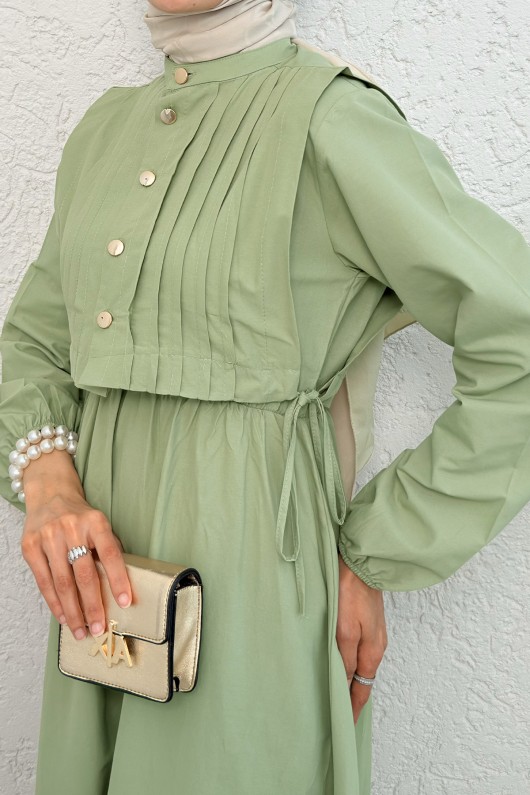 Nervürlü Elbise Takım 2558 - MİNT YEŞİLİ