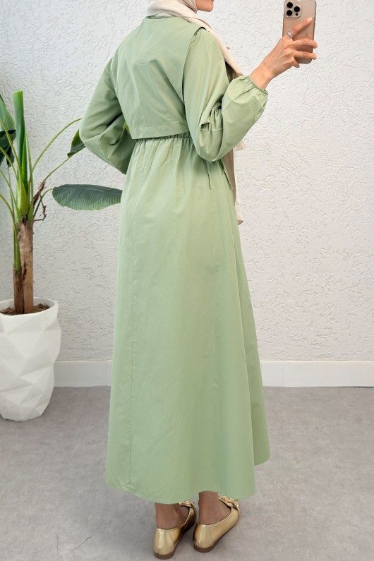 Nervürlü Elbise Takım 2558 - MİNT YEŞİLİ