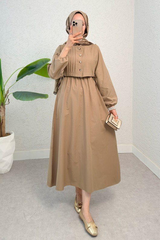 Nervürlü Elbise Takım 2558 - SÜTLÜ KAHVE