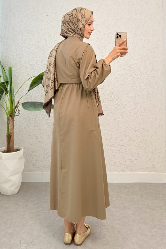 Nervürlü Elbise Takım 2558 - SÜTLÜ KAHVE