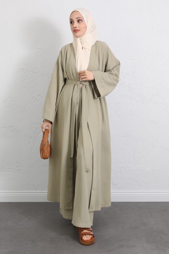 Kuşaklı Kimono Pantolon Takım 256036 - AÇIK HAKİ