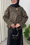 Leopar Desen Kaşe Ceket 2602 - KAHVERENGİ