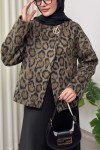 Leopar Desen Kaşe Ceket 2602 - KAHVERENGİ