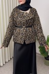 Leopar Desen Kaşe Ceket 2602 - KAHVERENGİ