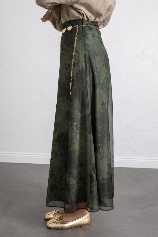 Baskılı Şifon Etek 261128 - HAKİ