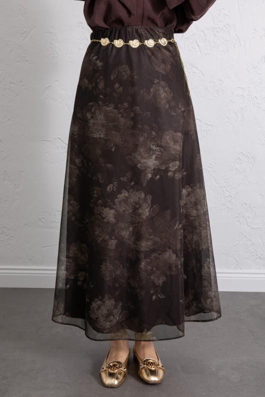 Baskılı Şifon Etek 261128 - KAHVERENGİ Baskılı Şifon Etek 261128 - KAHVERENGİ