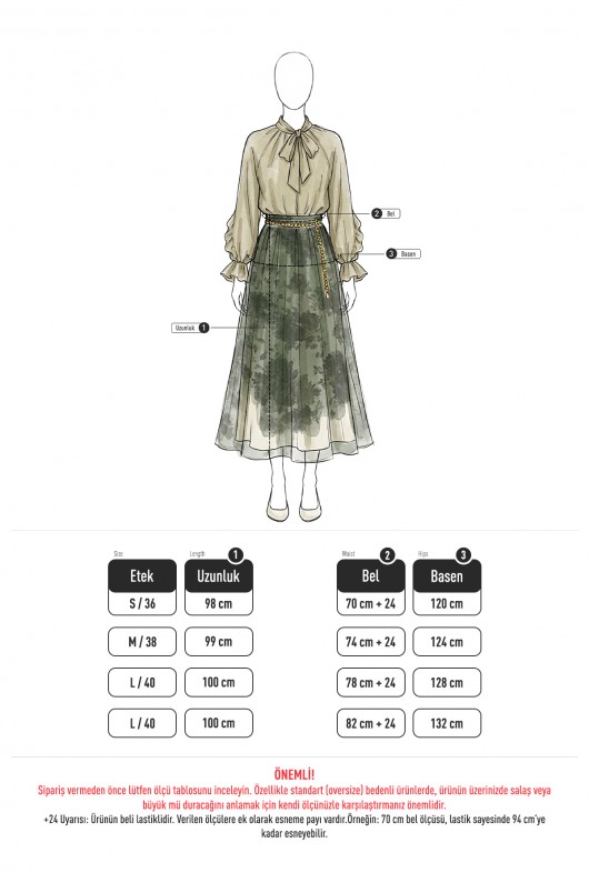 Baskılı Şifon Etek 261128 - HAKİ