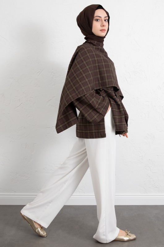 Ekose Atkılı Bluz 2622005 - KAHVERENGİ