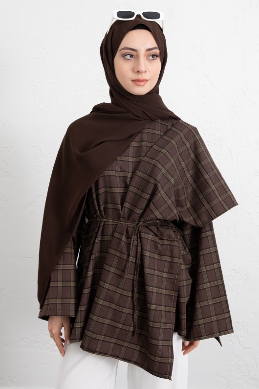 Ekose Atkılı Bluz 2622005 - KAHVERENGİ