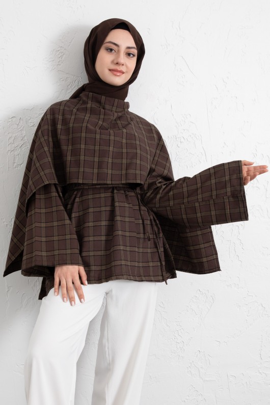 Ekose Atkılı Bluz 2622005 - KAHVERENGİ