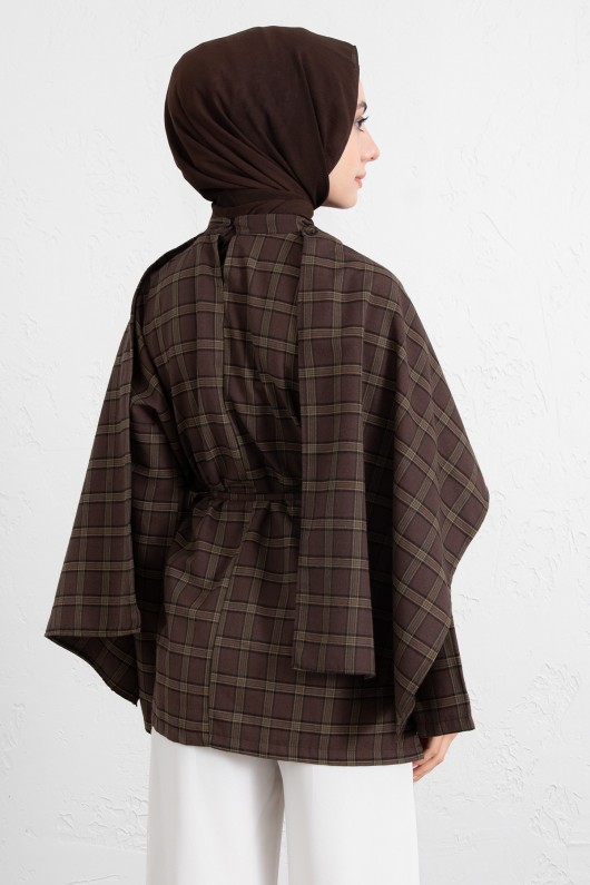 Ekose Atkılı Bluz 2622005 - KAHVERENGİ