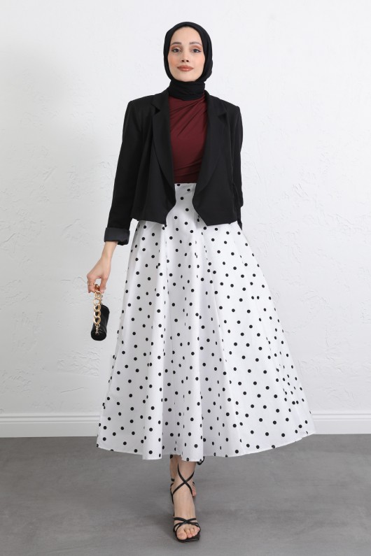 Puantiyeli Kloş Etek 263005 - BEYAZ