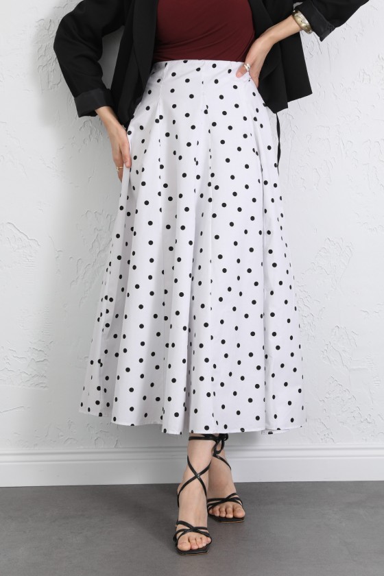 Puantiyeli Kloş Etek 263005 - BEYAZ